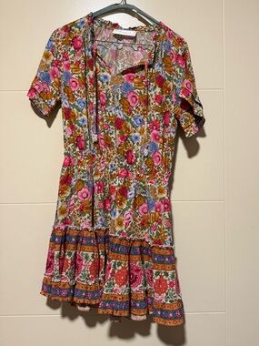 Walker & Wade Lily Dress Floral Print Ruffle Hem Boho Size XS